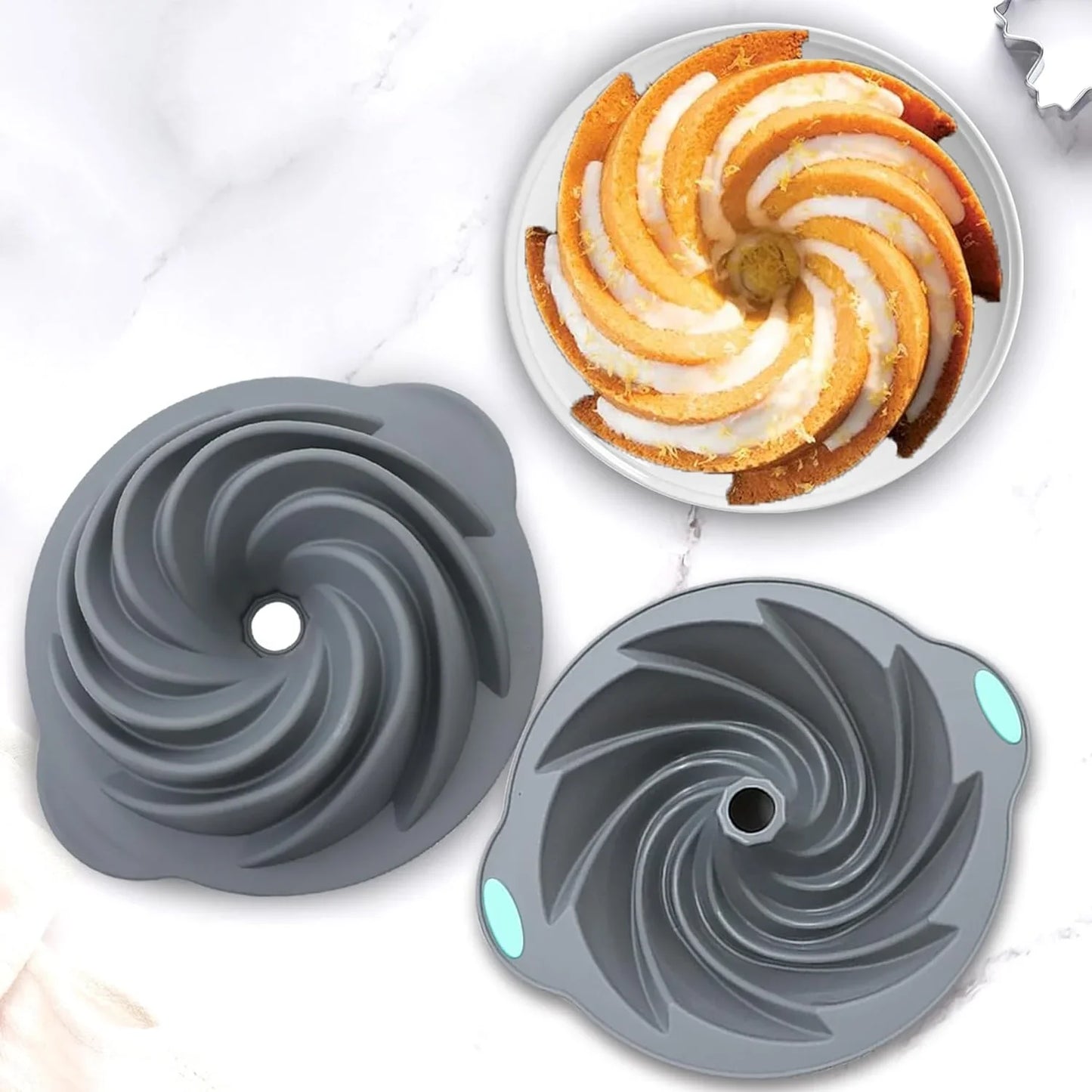 4 Pieces Silicone Fluted Cake Pans, 6/7/8 Cups Tube Baking Pan, Non-Stick Kitchen Oven Baking Pans, Silicone Molds for Homemade Cake, Bread and Jello, Grey