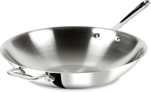 D3 3-Ply Stainless Steel Wok 14-Inch, Induction Compatible, Oven Broiler Safe 600F, Stir-Fry Pan, Fast and Even Heat, Cookware, Frying Pan, Kitchen Essential, Pots and Pans, Silver