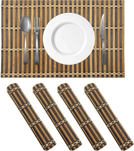 Bamboo Placemats 4 Pack Heat-Resistant, Non-Slip Lightweight & Portable for Dining/Picnics Made for Any Occasion (Cocoa)