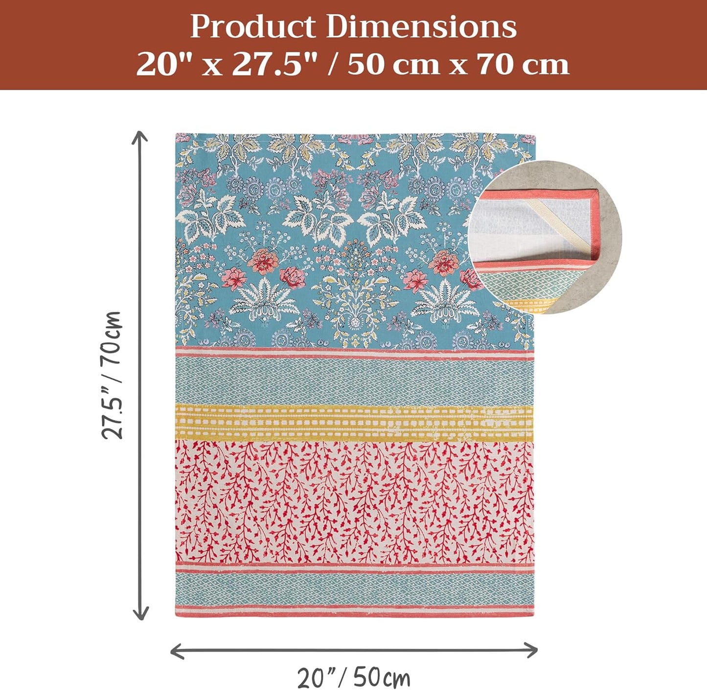 Kitchen Towels Set of 3 100% Cotton 27.50" X 20" Reusable Cloth Tea Dish Towels Absorbent with Hanging Loop for Kitchen Gifts for Mothers Day Spring/Summer (Marquise)