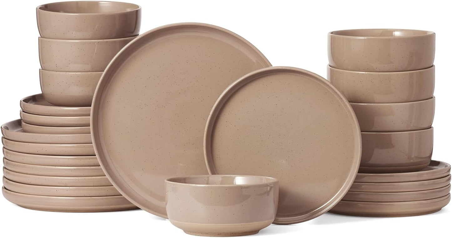 Milkyway Dinnerware Sets, 24 Piece Dish Set, Plates and Bowls Sets for 8, Cinnamon Brown