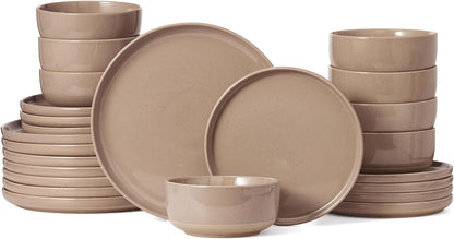 Milkyway Dinnerware Sets, 24 Piece Dish Set, Plates and Bowls Sets for 8, Cinnamon Brown