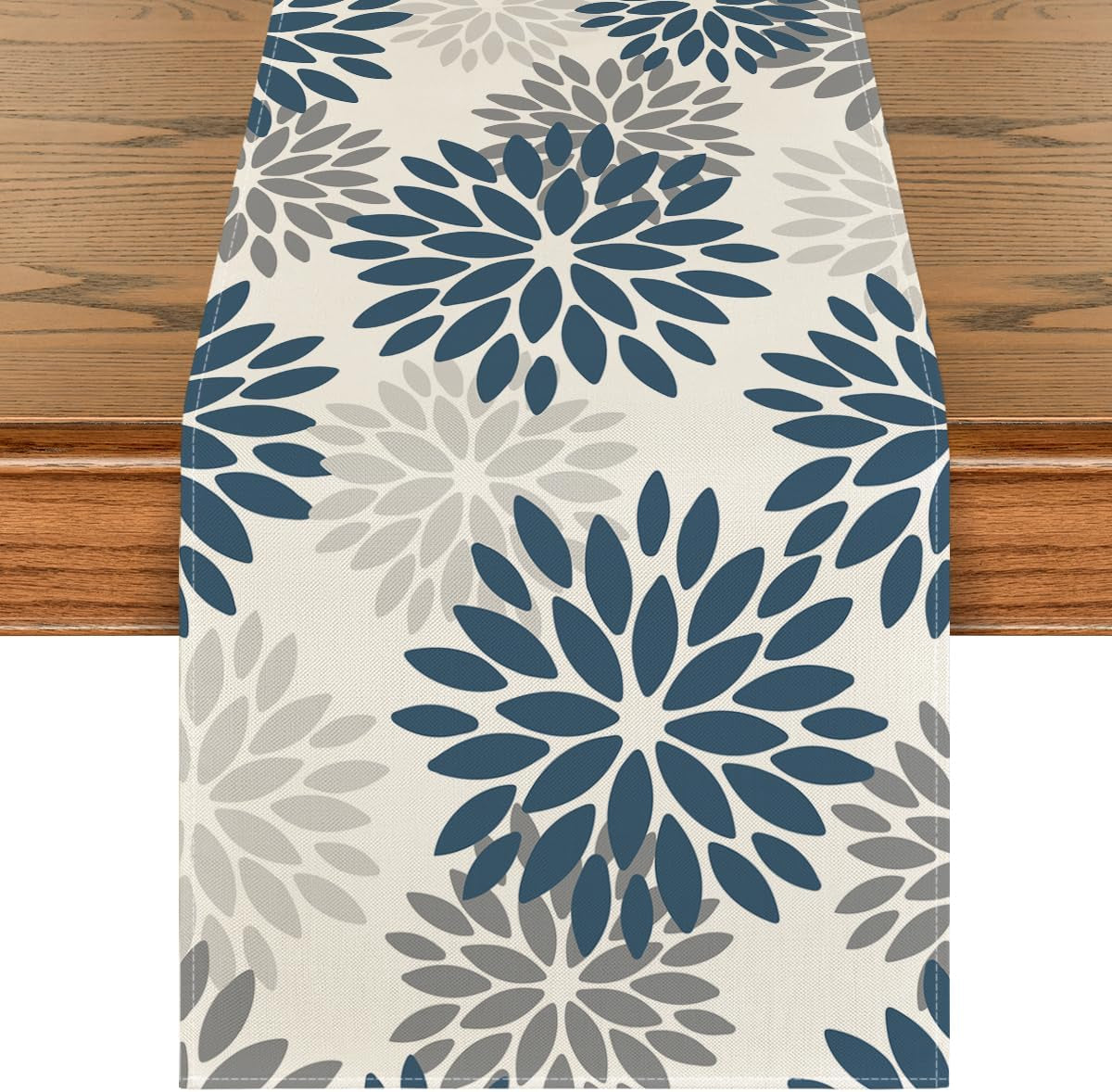 Dahlia Aqua Floral Pinnata Flower Summer Table Runner, Seasonal Winter Holiday Kitchen Dining Table Decoration for Home Party Decor 13X72 Inch