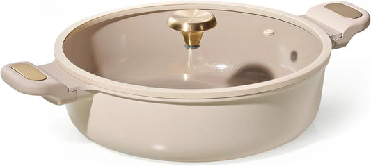 4.5Quart Stock Pot with Lid, Non Toxic Ceramic Soup Pot, Nonstick Cooking Pot, PFAS Free, Dishwasher Safe, Even Heating, Compatible with All Stoves, Light Taupe