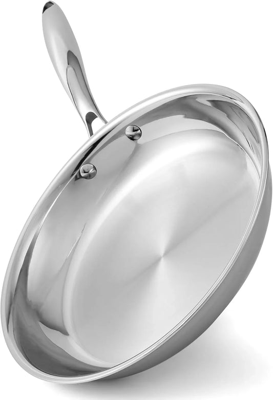 Stainless Steel Pan，Non-Toxic PFAS, PFOA & PTFE Free, Compatible with All Cooktops & Induction Safe, Oven Safe Pan for Searing & Sautéing, Long Lasting Cookware. (10 Inch)