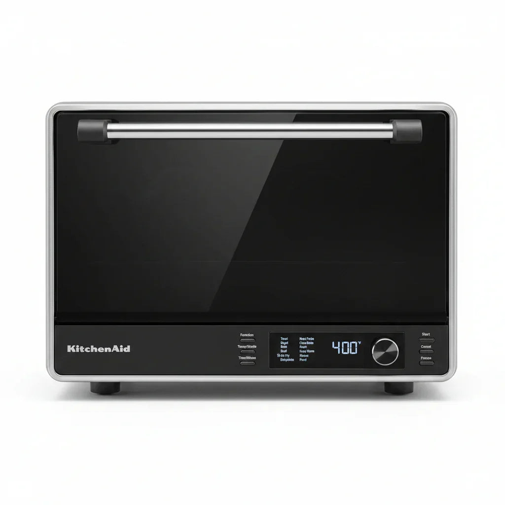 KitchenAid digital countertop oven with 400°F display and sleek black design