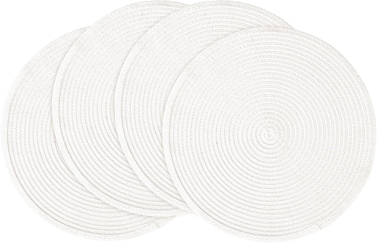 15 Inch round Braided Placemats Set of 4, Washable Heat Resistant Cotton Polyester Circle Place Mats for Kitchen Dining Table - White