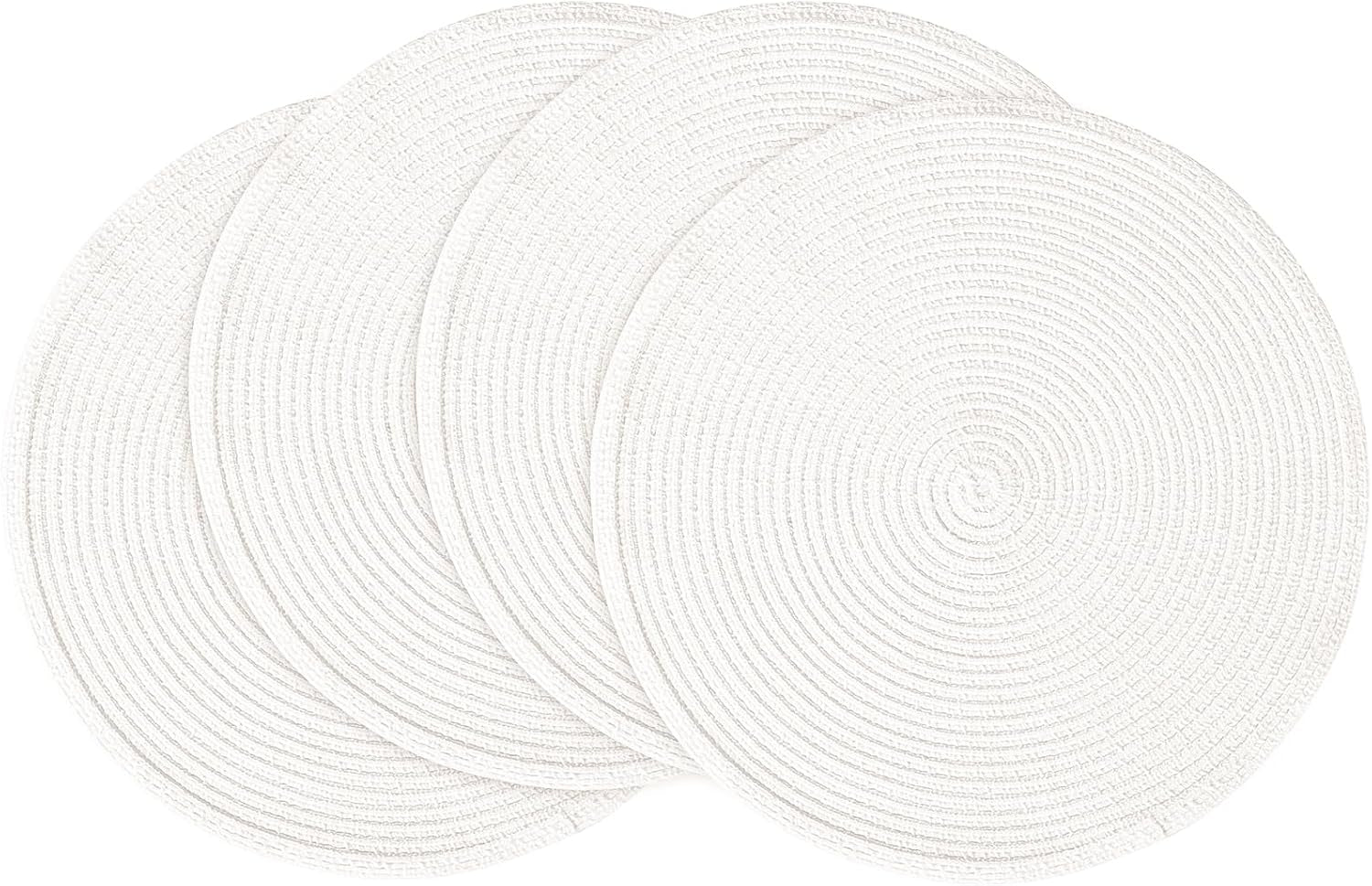 15 Inch round Braided Placemats Set of 4, Washable Heat Resistant Cotton Polyester Circle Place Mats for Kitchen Dining Table - White