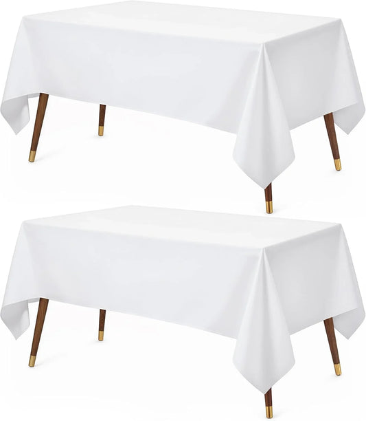Rectangle Table Cloth 2 Pack(60X102 Inches, White), Tablecloth Machine Washable, Polyester Table Cover for Dining, Buffet Parties, Picnics, Events, Weddings and Restaurants