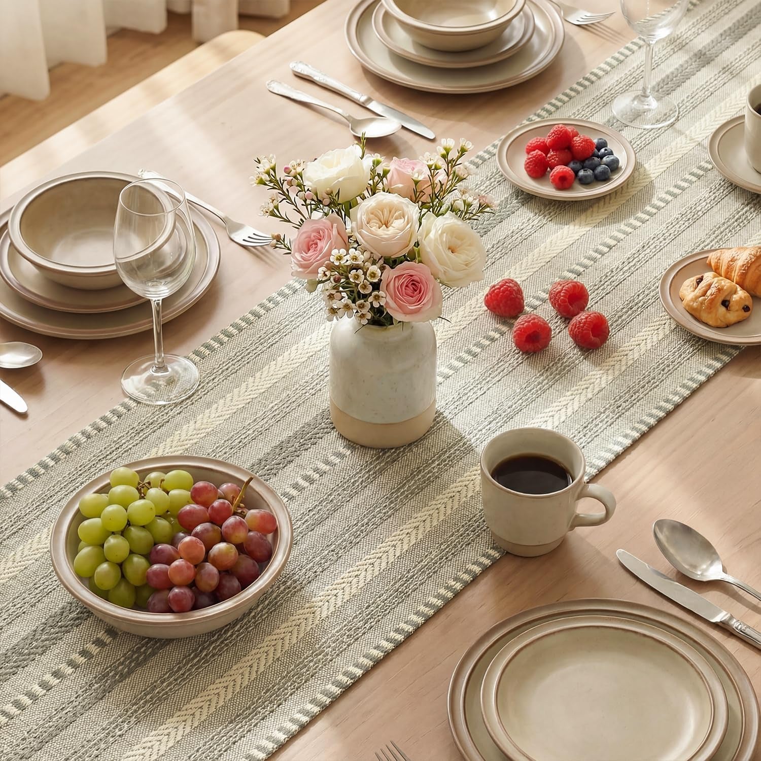 Dark Grey Farmhouse Woven Table Runner, Seasonal Holiday Rustic Kitchen Dining Table Decoration for Home Party Decor 12X72 Inch