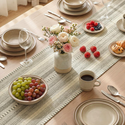 Dark Grey Farmhouse Woven Table Runner, Seasonal Holiday Rustic Kitchen Dining Table Decoration for Home Party Decor 12X72 Inch