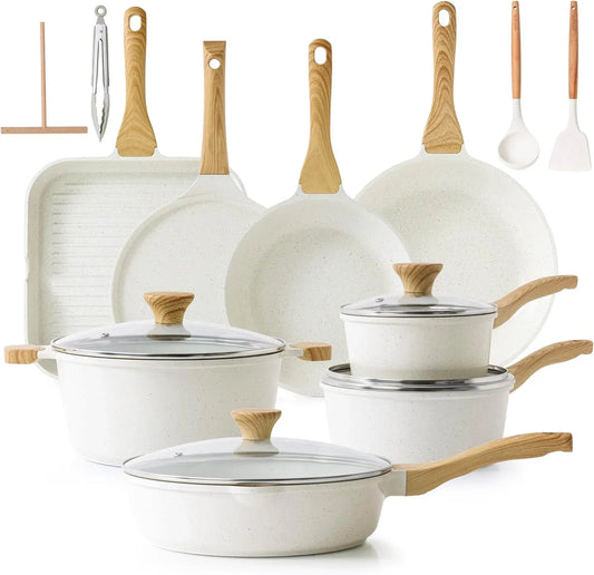 Nonstick Ceramic Cookware Set, 23 PCS Pots and Pans Non Toxic, PFAS & PFOA Free, Non Stick Healthy Kitchen Cooking Set with Stay-Cool Handles, White