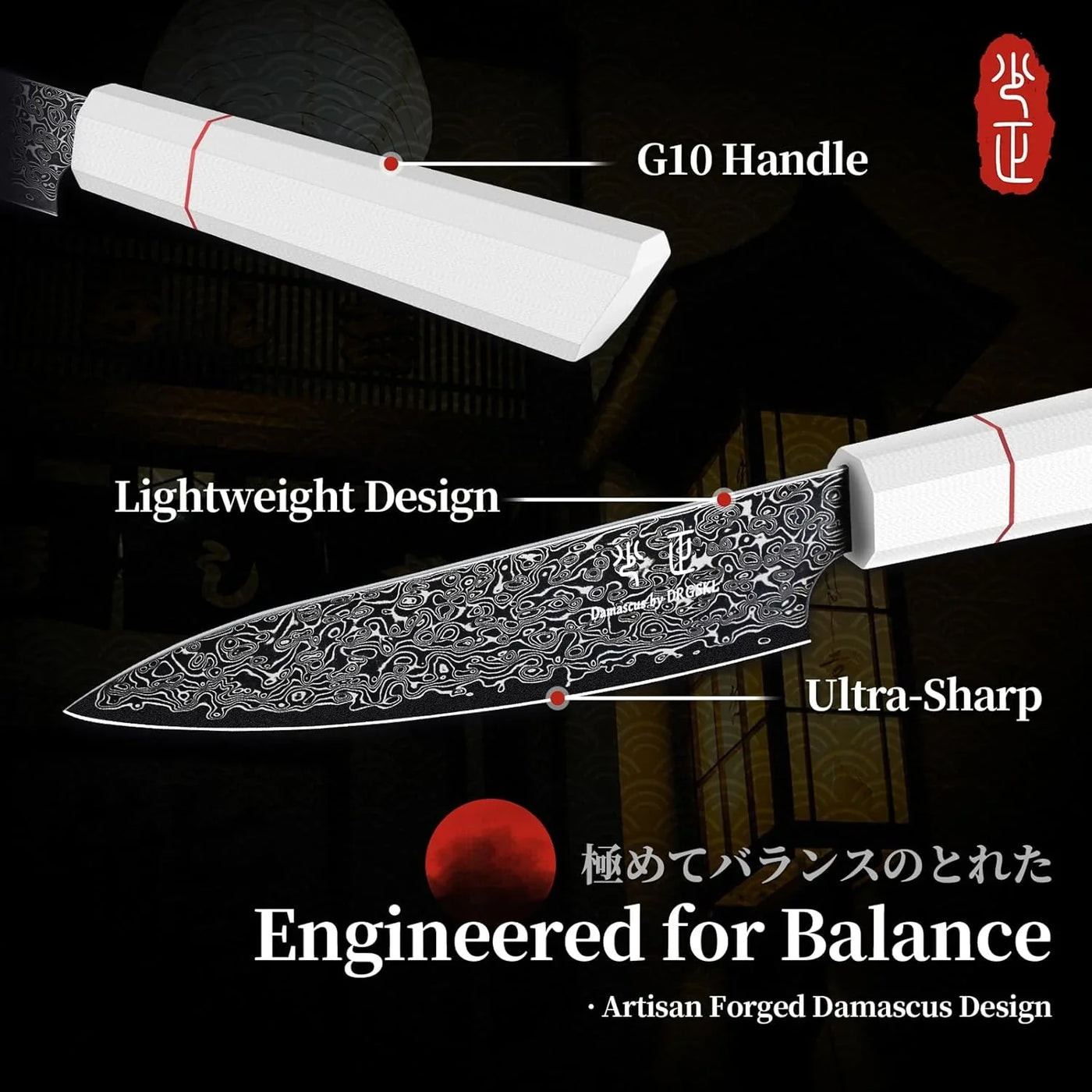 Damascus Kitchen Utility Knife - Japanese VG10 Small Chef Knife 6 Inch - Japanese G10 Handle - Versatile Knives for Vegetable Fruit Meat - with Gift Box