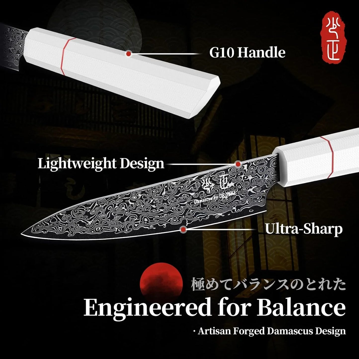 Damascus Kitchen Utility Knife - Japanese VG10 Small Chef Knife 6 Inch - Japanese G10 Handle - Versatile Knives for Vegetable Fruit Meat - with Gift Box