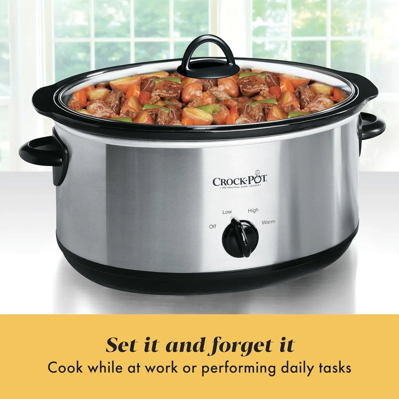 7 Quart Oval Manual Slow Cooker, Stainless Steel (SCV700-S-BR), Versatile Cookware for Large Families or Entertaining