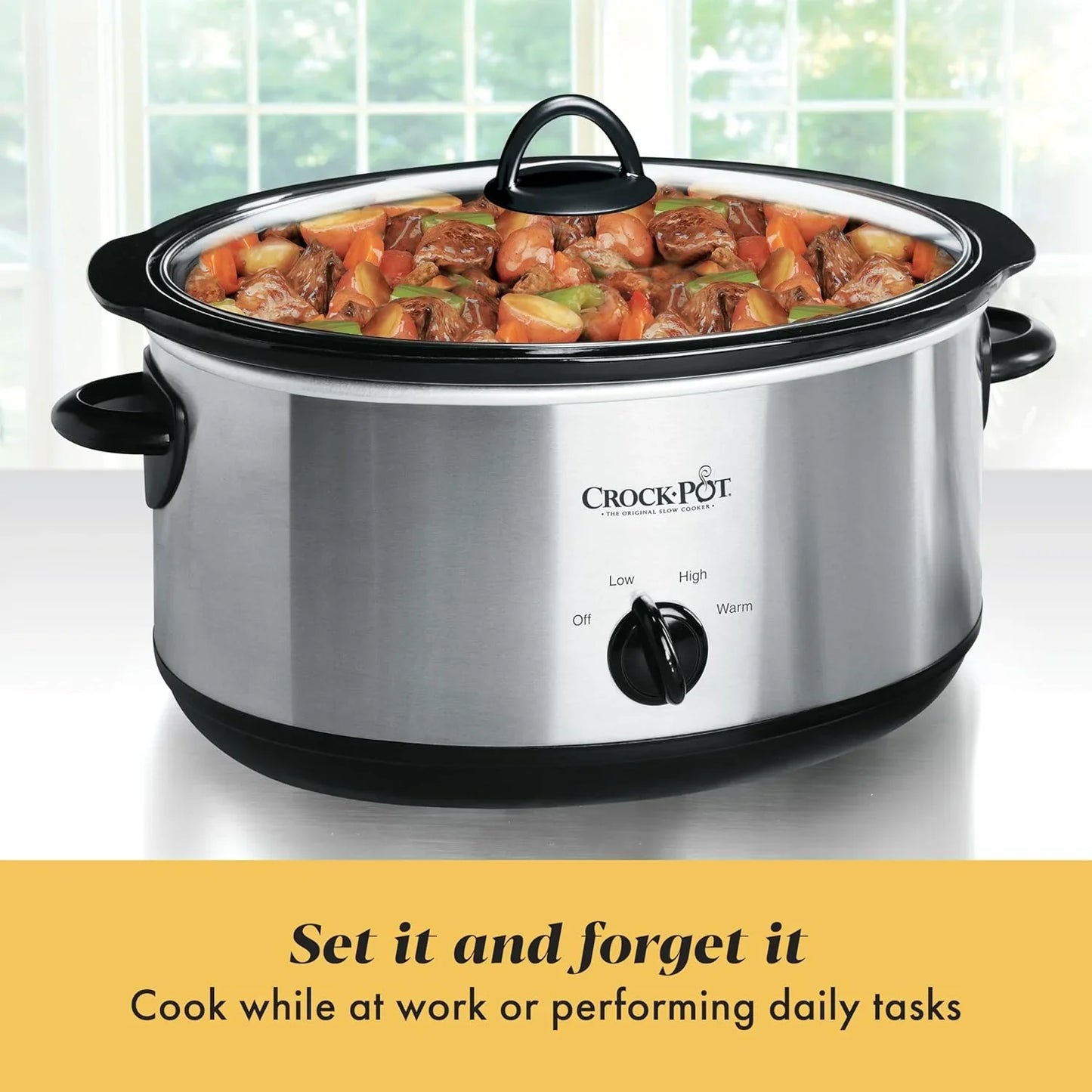 7 Quart Oval Manual Slow Cooker, Stainless Steel (SCV700-S-BR), Versatile Cookware for Large Families or Entertaining