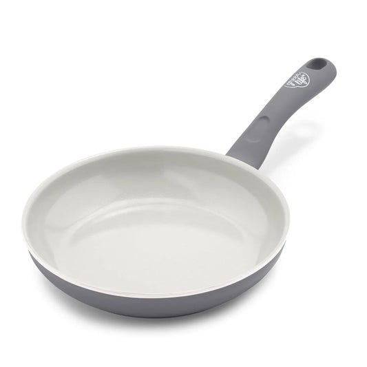 Soft Grip Healthy Ceramic Nonstick 8" Frying Pan, PFAS & Pfoa-Free, Dishwasher Safe, Egg Omelet Skillet, Cookware for Easy Cooking, Non-Stick Kitchen Essentials, Grey