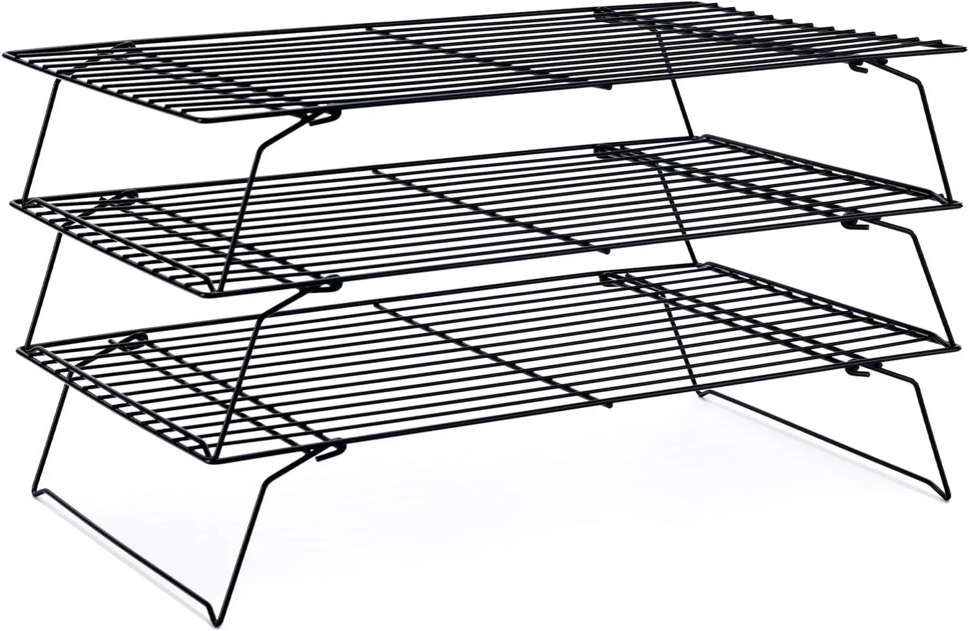 Cooling Rack for Baking 3 Tiers, 16" X 10" Cookie Cooling Wire Rack Stackable Collapsible Nonstick, Stainless Steel Baking Cooking Cooling Racks with Optimum Air Flow, Black
