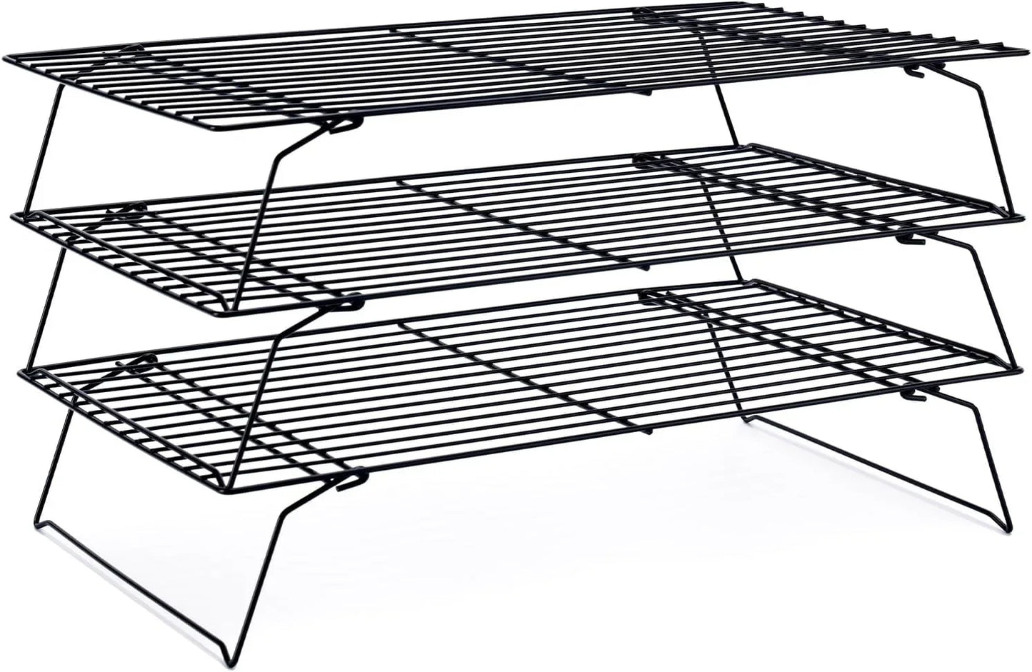 Cooling Rack for Baking 3 Tiers, 16" X 10" Cookie Cooling Wire Rack Stackable Collapsible Nonstick, Stainless Steel Baking Cooking Cooling Racks with Optimum Air Flow, Black