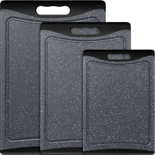 Extra Large Cutting Boards, Plastic Cutting Boards for Kitchen (Set of 3) Cutting Board Set Dishwasher Chopping Board with Juice Grooves Easy-Grip Handles, Dark Grey,