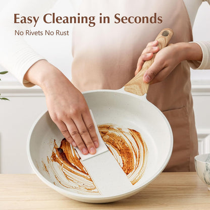 Nonstick Ceramic Frying Pan with Lid 8/9.5/10/11/12.5 Inch Omelet Pan Skillet, Free of Intentionally Added PFAS/PTFE Non-Toxic Chef'S Pan Induction Compatible Pan, Heat Resistant Handle