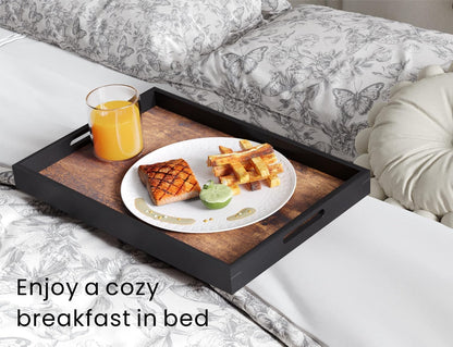 Set of 2 Wooden Serving Tray with Handles,Decorative Trays Platter,Breakfast Tray in Bed,Large Coffee Table Tray，Food Drinks Trays for Eating,Working,Storing