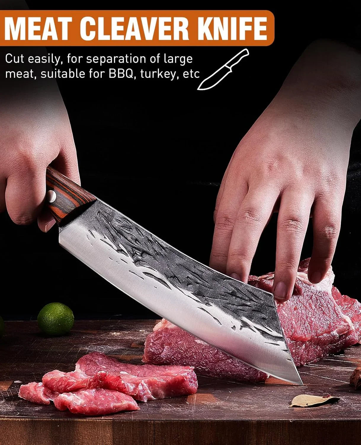 3PCS Hand Forged Butcher Knife Set, Very Sharp Meat Knife Serbian Chef Knife Boning Knife for Meat Cutting Kitchen Cooking BBQ Gifts for Men Father