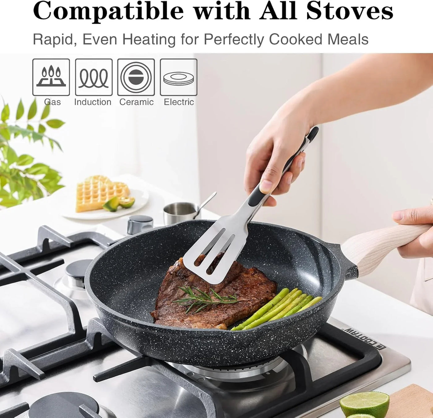 Nonstick Frying Pan Set with Lids, 3 Piece Skillet Set, Healthy Induction Cooking Pan, Stay-Cool Handle, Compatible with All Stovetops, PFOA Free (8, 9.5, 11 Inch)