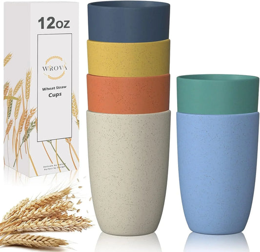 Wheat Straw Cups 6 PCS Good Alternative to Plastic Reusable Cups 12 Oz Unbreakable Drinking Cup Reusable Dishwasher Safe Water Plastic Glasses with 6 Colors