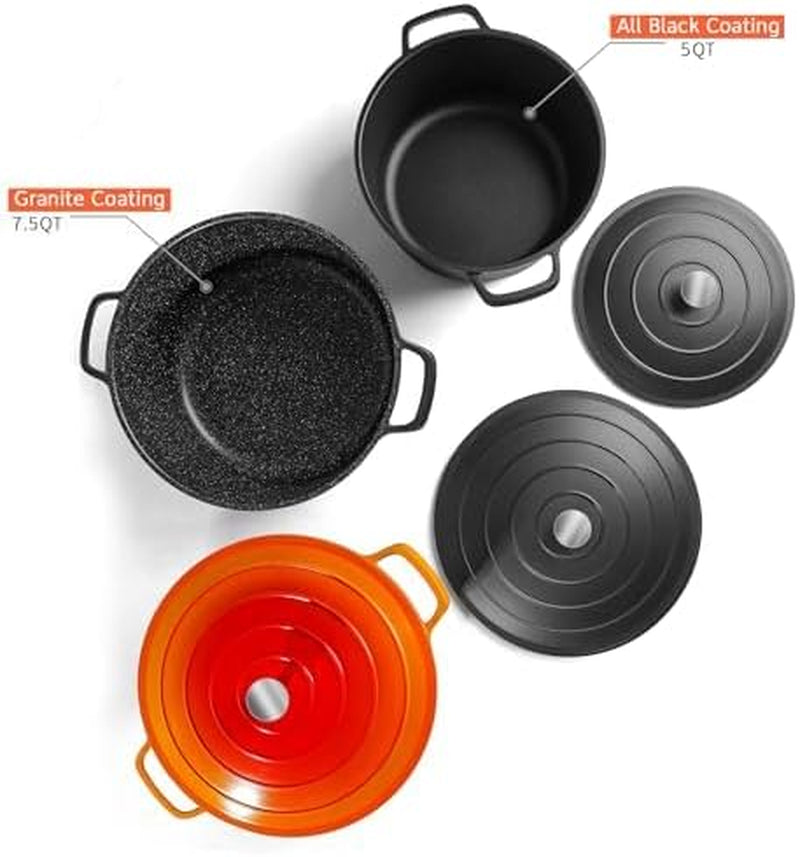 Large Dutch Oven Pot with Lid-7.5Qt Cast Aluminum Oven Pot with Two Handles Lightweight for Bread Baking Braising and Roasting(Black)