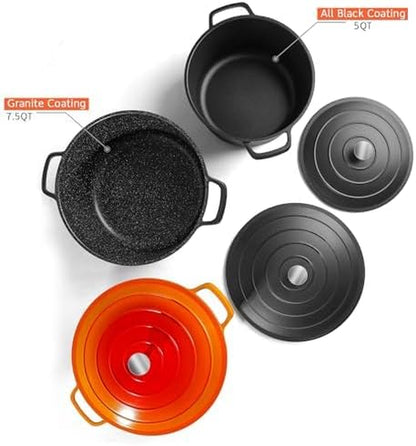 Large Dutch Oven Pot with Lid-7.5Qt Cast Aluminum Oven Pot with Two Handles Lightweight for Bread Baking Braising and Roasting(Black)