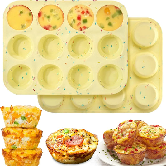 Silicone Egg Bite Molds, 2Pack 12-Cavity Muffin Pan for Baking, Tarts, Nonstick Cupcake Pan