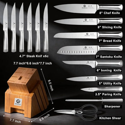 Knife Set, Kitchen Knife Set with Block & Sharpener, 16PCS Japanese High Carbon Stainless Steel Ultra Sharp Knife Block Set, Ergonomic Non-Slip Handle, Dishwasher Safe, Perfect Gifts