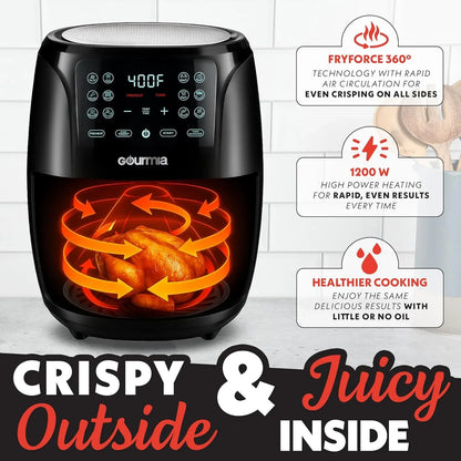 Air Fryer - 6 Qt Large Capacity, Fryforce 360º, Digital Display with 12 Presets, Roast, Bake, Broil, Dehydrate, Dishwasher Safe Accessories, Black