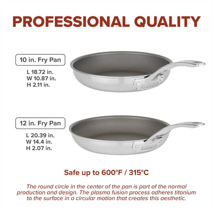 Pureglide Pro 3-Ply Nonstick Frying Pans, Made without PFAS, 2-Piece Induction Fry Pan Set, 9.5 and 11-Inch, Metal Utensil Safe Titanium Nonstick Surface, Oven Safe to 600F