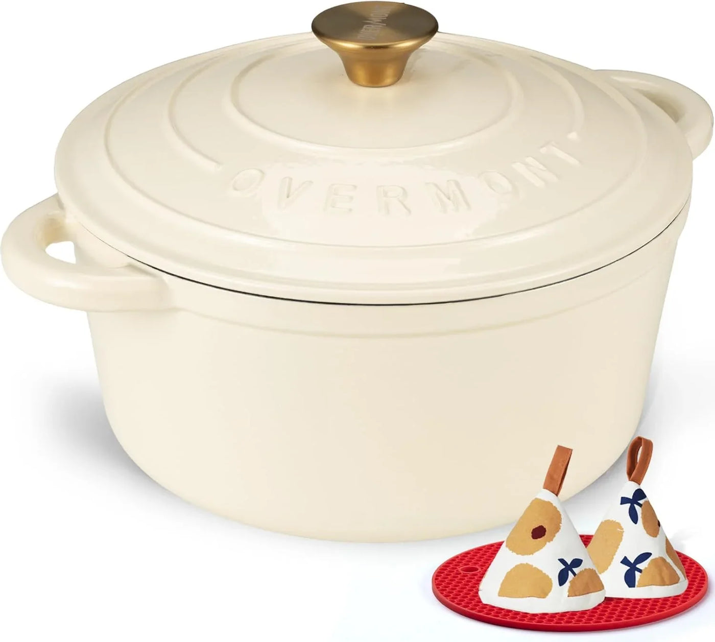 Enameled Cast Iron Dutch Oven - 7QT Pot with Lid Cookbook & Cotton Potholders - Heavy-Duty Cookware for Braising, Stews, Roasting, Sourdough Baking Cream White