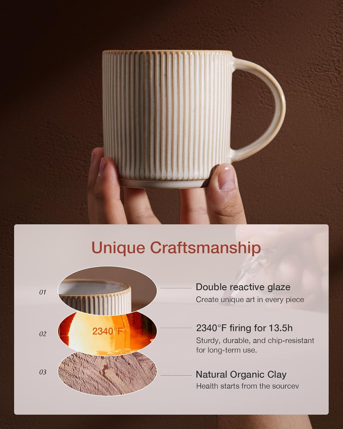 Coffee Mug Set for 6, Star 12 Oz Catering Mugs Cup Set with Handle for Coffee, Tea, Cocoa, Milk - Ceramic Stoneware Drinkware Set, Cappuccino White