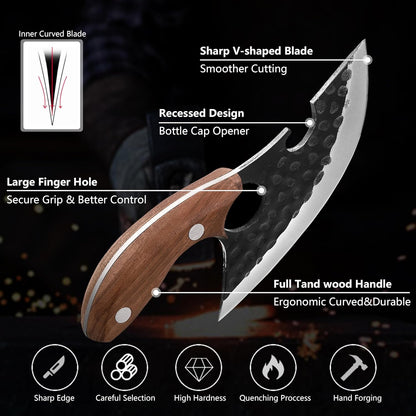 Chef Kitchen Knife,Hand Forged High Carbon Steel Cooking Cutting Knife, Non Stick Blade with Wooden Handle & Sheath,Japanese Style for Home Camping BBQ (Ideal Gift for Men Women)