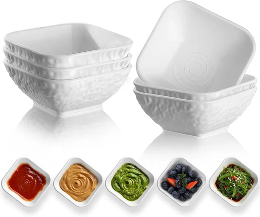 Dip Bowls Set 6Pcs 6Oz, White Plastic Dipping Bowls Soy Sauce Plate for Side Dishes, Condiment Server for Tomato Sauce, Ketchup, Vinegar, BBQ and Party Dinner, Mini Appetizer Plates.