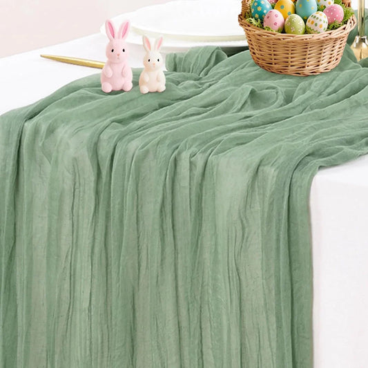 Sage Green Cheesecloth Table Runner Easter Spring Boho Rustic Farmhouse Gauze 120 Inch 10FT Cheese Cloth Runner for Wedding Party Baby Shower Birthday Home Decor Holiday Decorations