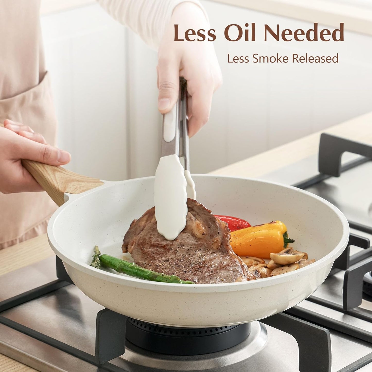 Nonstick Ceramic Frying Pan with Lid 8/9.5/10/11/12.5 Inch Omelet Pan Skillet, Free of Intentionally Added PFAS/PTFE Non-Toxic Chef'S Pan Induction Compatible Pan, Heat Resistant Handle