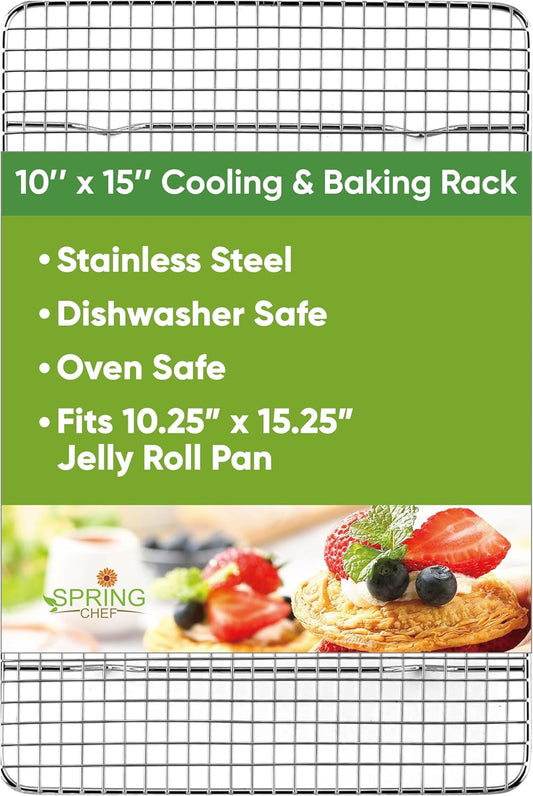 10 X 15 Inch Stainless Steel Cooling Rack for Cooking & Baking - Heavy Duty Cookie Cooling Rack for Kitchen - Oven Safe - Fits Jelly Roll Pan - Dishwasher Safe