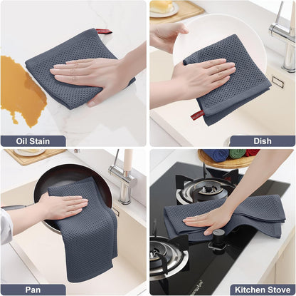 100% Cotton Kitchen Towels and Dishcloths Set, 12 X 12 Inches and 13 X 28 Inches, Set of 8 Bulk Kitchen Towels Set, Ultra Soft Absorbent Dish Cloths for Washing Dishes, Dark Grey
