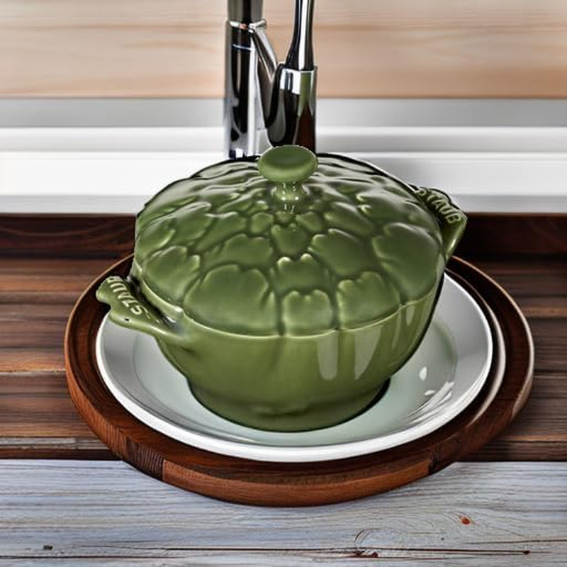 Ceramic Dutch Oven 16-Oz Petite Artichoke Cocotte, Basil