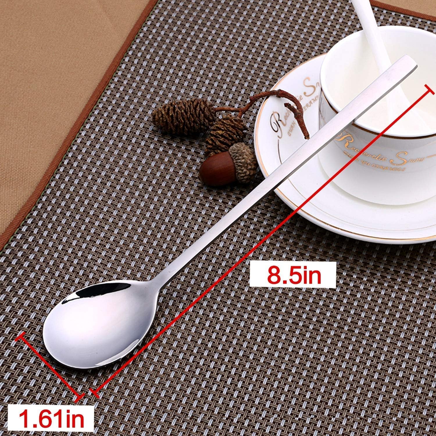Spoons, 8 Pieces Korean Spoon, 8.5 Inch Stainless Steel Table Soup Spoons with Long Handles for Home, Kitchen, or Restaurant Flatware Set
