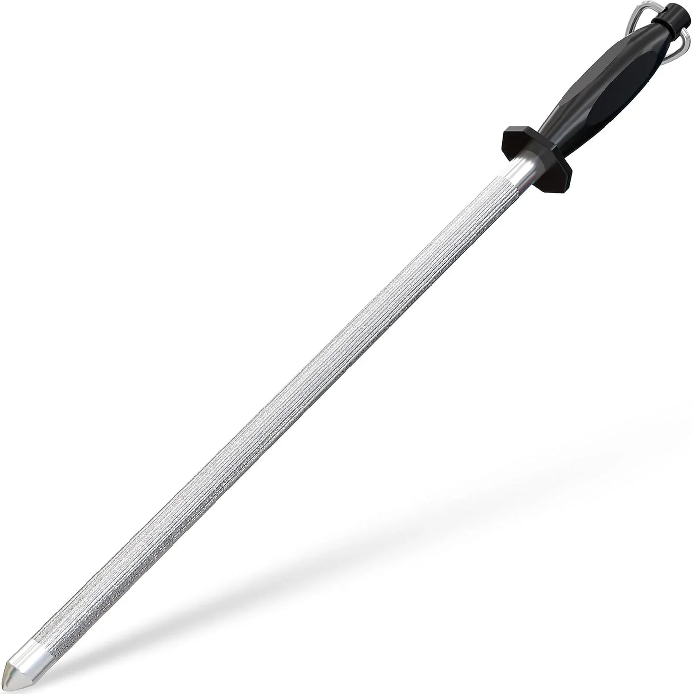 Knife Sharpener Rod 12 Inch, Professional Honing Rod for Knife Sharpening with Hanging Hook, Black
