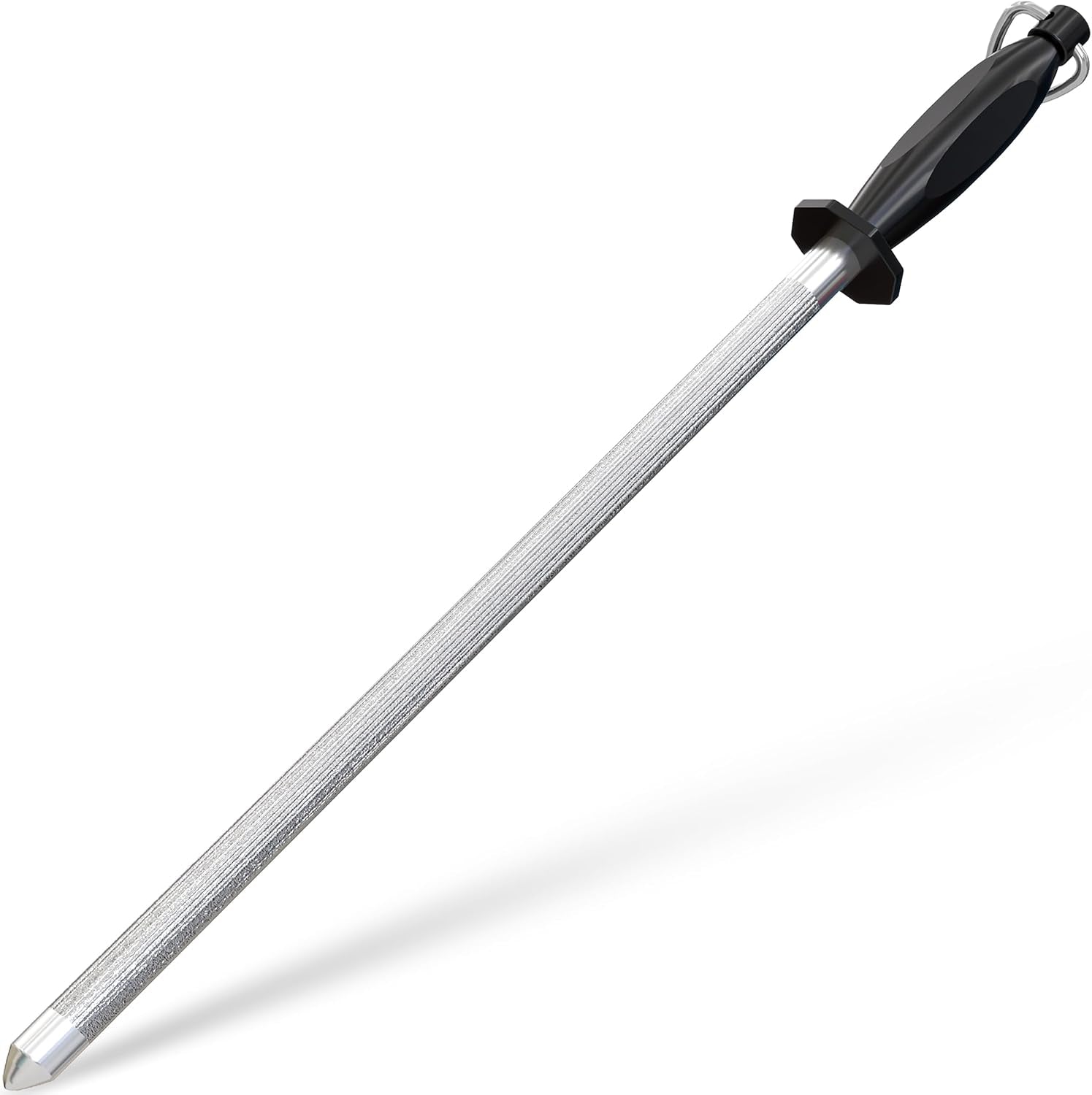 Knife Sharpener Rod 12 Inch, Professional Honing Rod for Knife Sharpening with Hanging Hook, Black