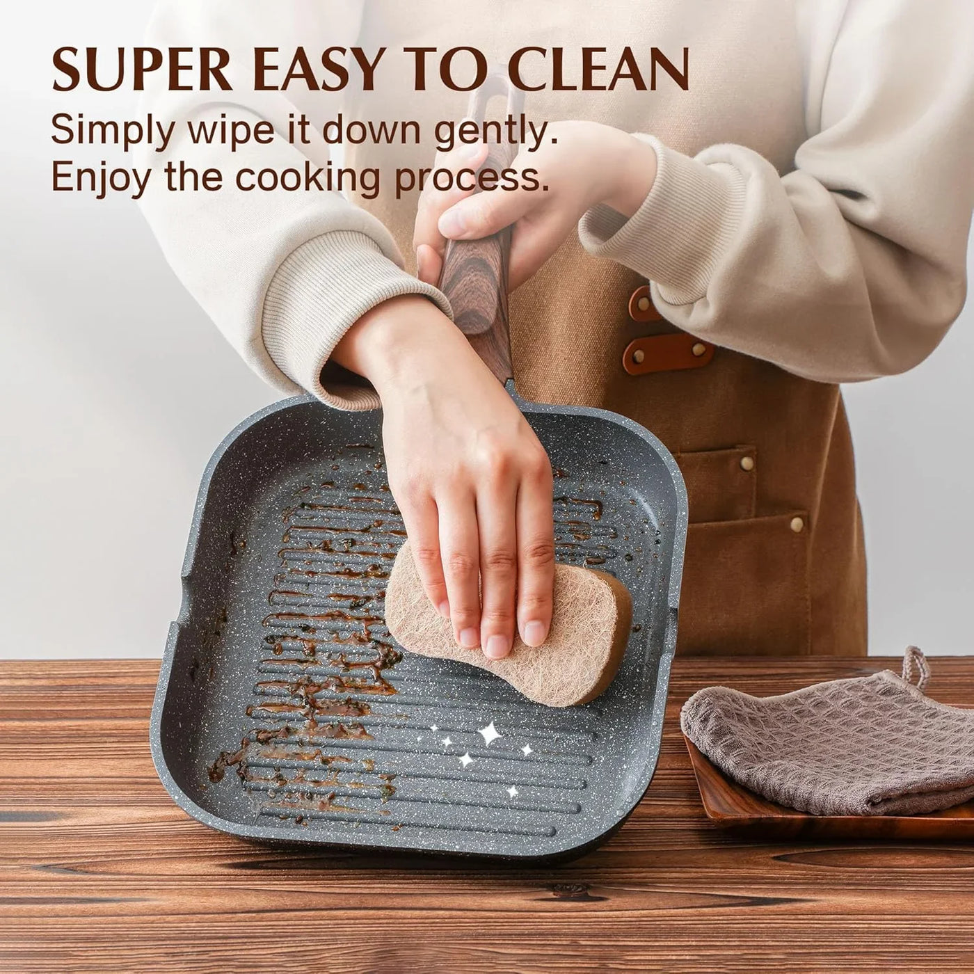 Nonstick Grill Pan for Stove Tops, Versatile Griddle with Pour Spouts, Square Big Cooking Surface, Durable Skillet Indoor & Outdoor Grilling. PFOA Free, 9.5 Inch