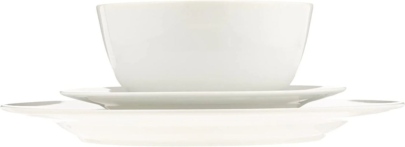 Porcelain Dinnerware Set, Microwave and Dishwasher Safe, Service for 6, 18-Piece, Plates, Bowls, White