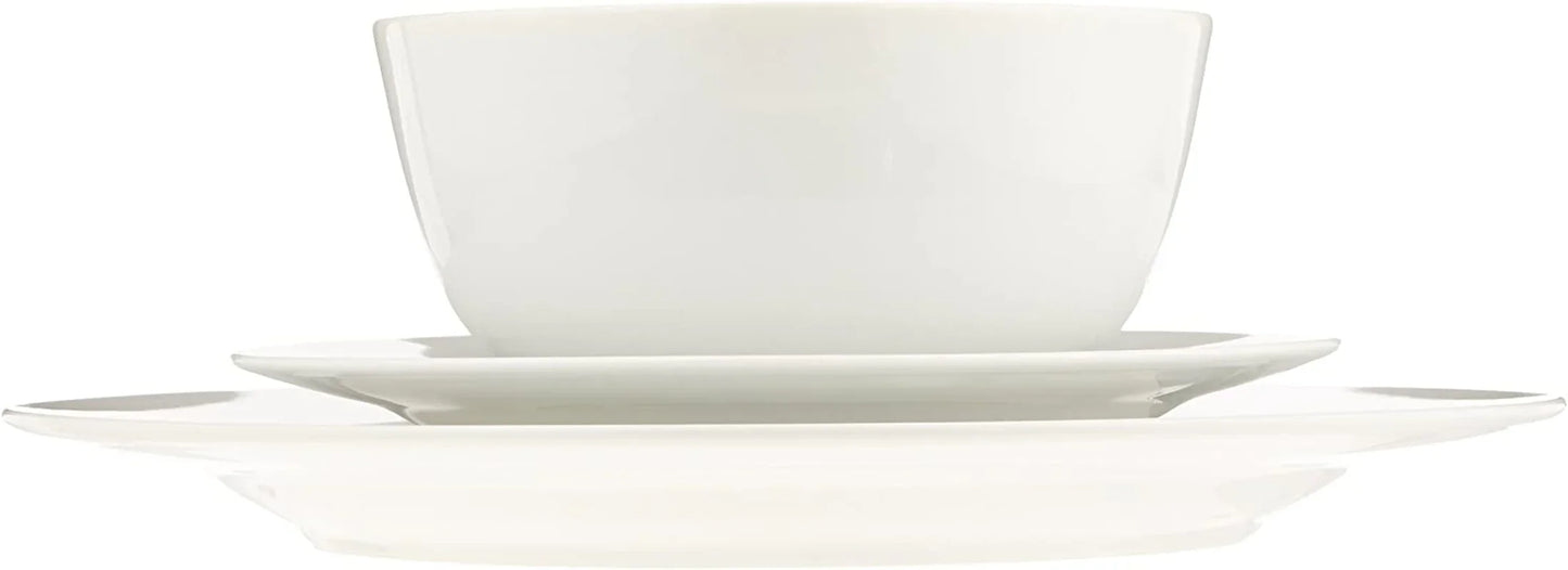 Porcelain Dinnerware Set, Microwave and Dishwasher Safe, Service for 6, 18-Piece, Plates, Bowls, White